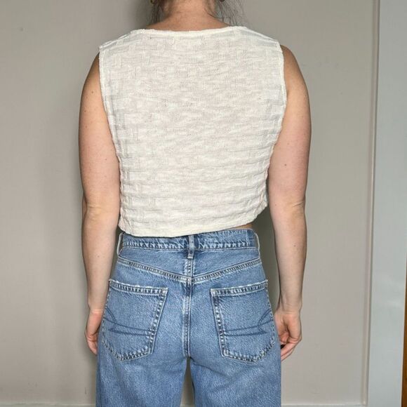 Madewell Crochet Button Up V Neck Sweater Crop Top Size Medium - Picture 3 of 7